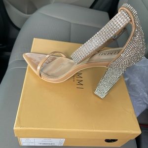 Simmi London Nude Patent Diamante Block Heels